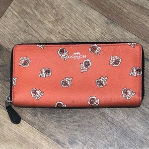 Peach Floral Coach Zipped Wallet